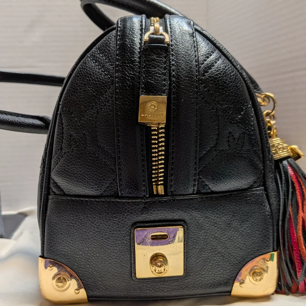 Metrocity Brand Black Quilted Satchel with Red and Mint Stripe - Picture 6 of 13